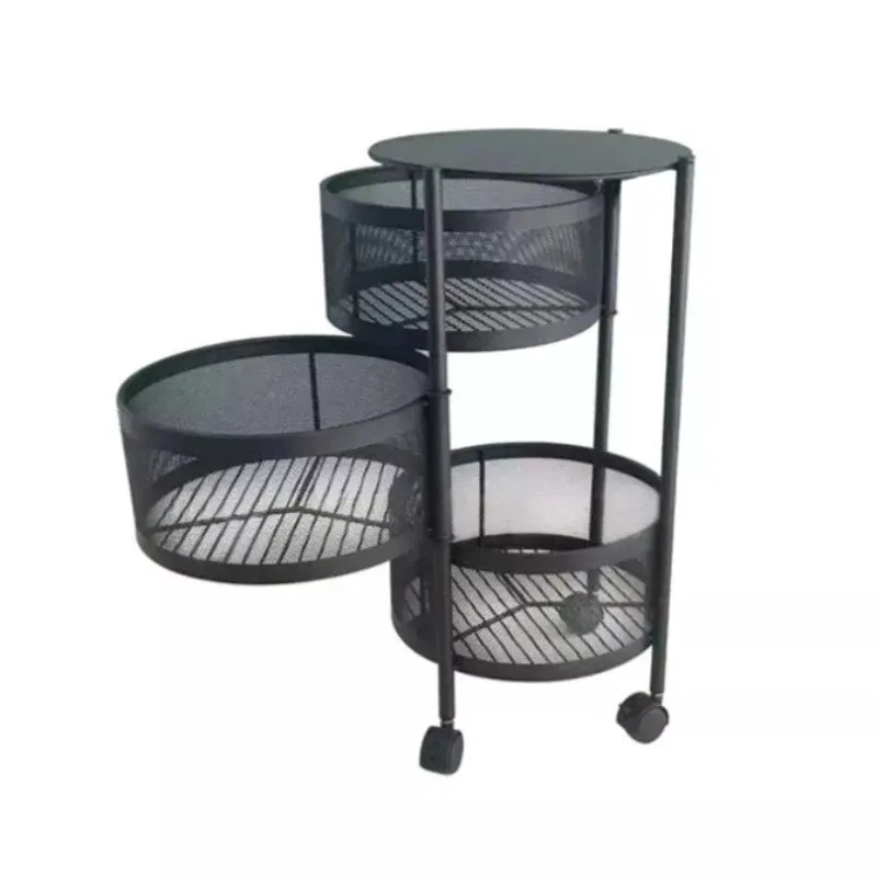 3 Tier Round Rotating Storage Trolley Black