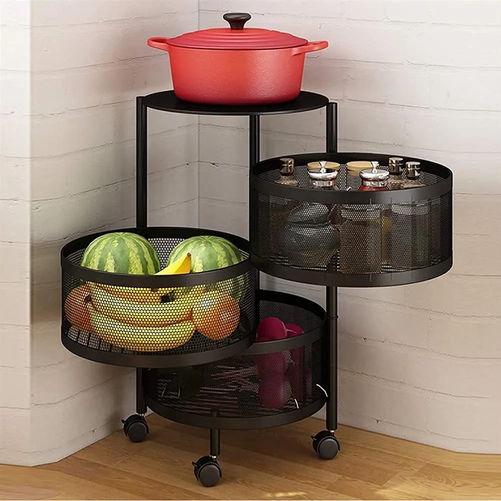 3 Tier Round Rotating Storage Trolley Black