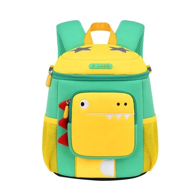 3D Dino Design Large Capacity School Bags with Slip Over Buckle for Kindergarten Kids