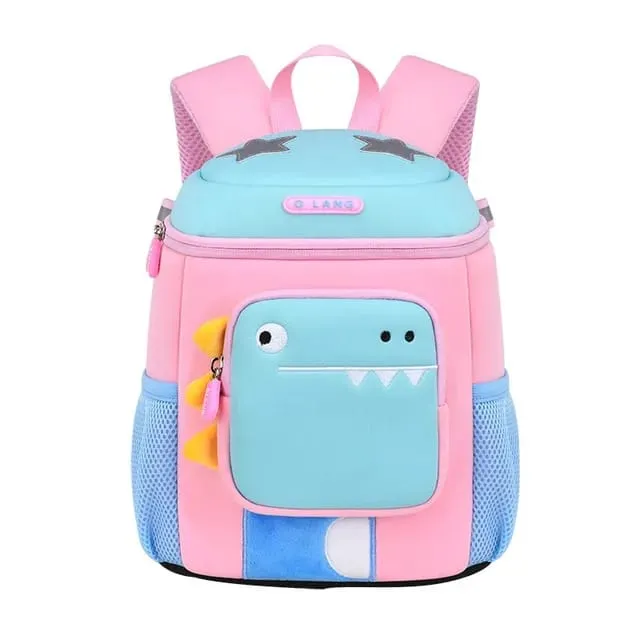 3D Dino Design Large Capacity School Bags with Slip Over Buckle for Kindergarten Kids