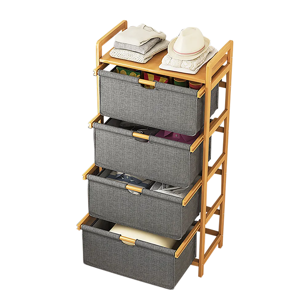 4-Drawer Bamboo Shelf with Storage Hamper, Lightweight Design