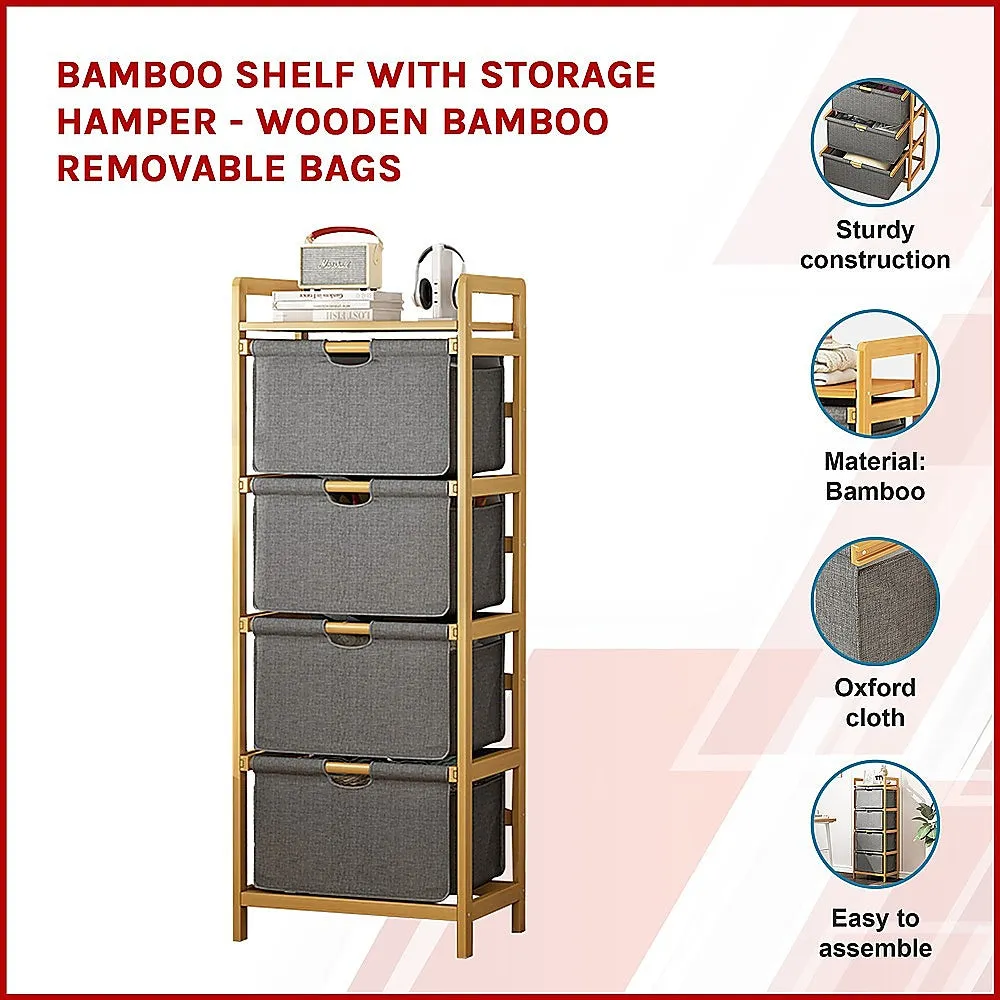 4-Drawer Bamboo Shelf with Storage Hamper, Lightweight Design