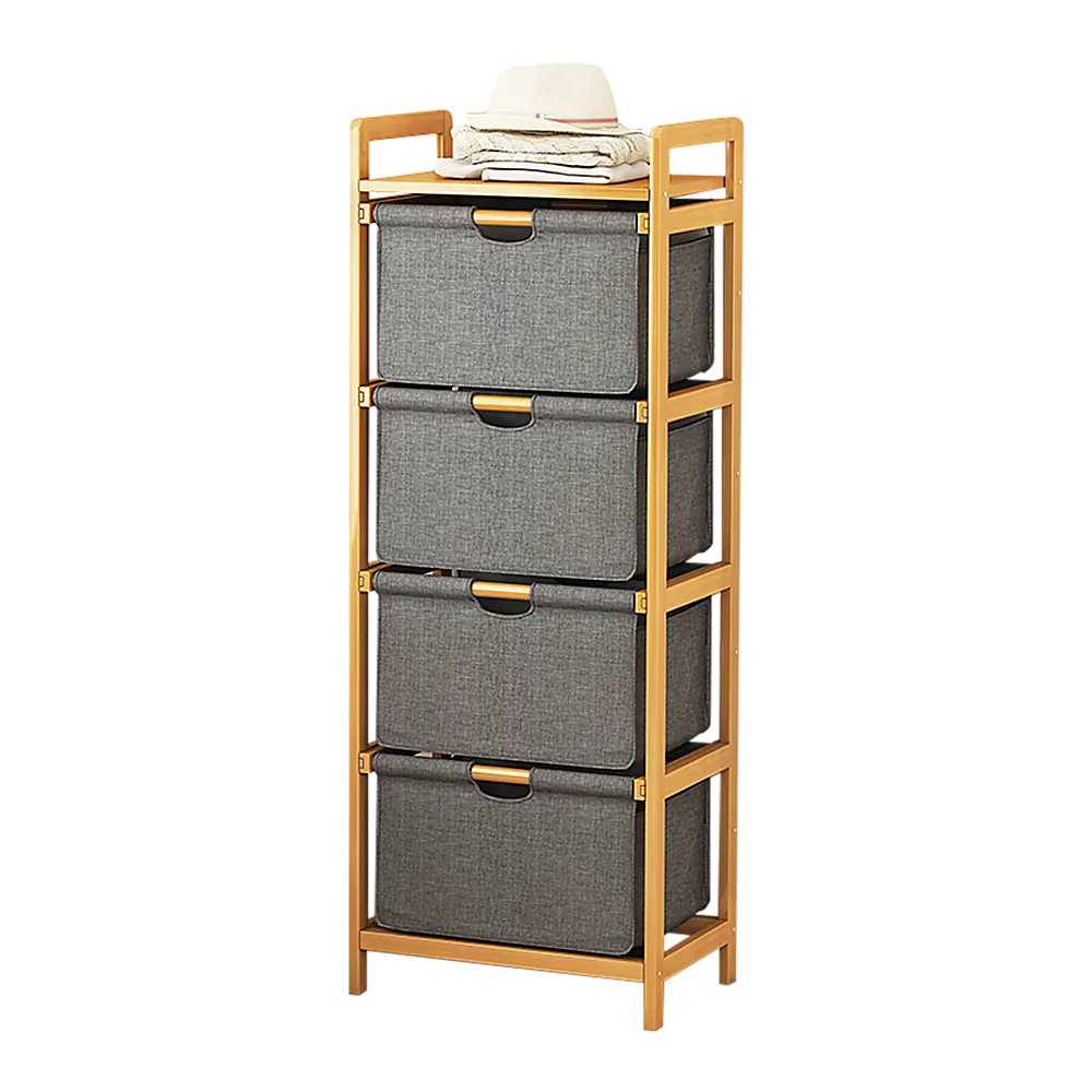 4-Drawer Bamboo Shelf with Storage Hamper, Lightweight Design