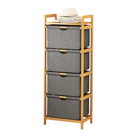 4-Drawer Bamboo Shelf with Storage Hamper, Lightweight Design