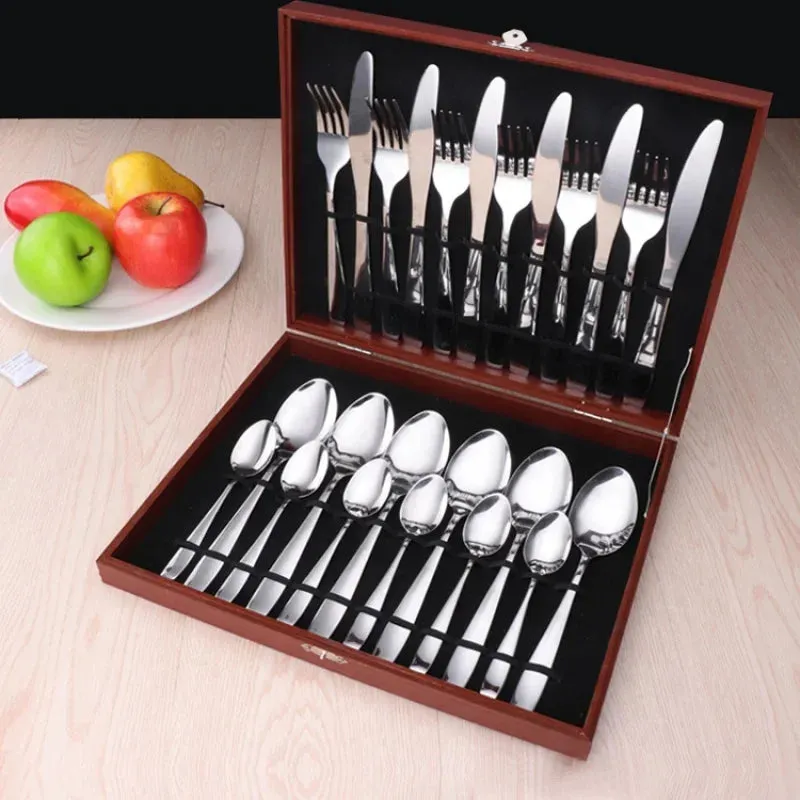 4/16/24Pcs Golden Cutlery Dishes Dinnerware Table Sets Tableware Stainless Steel Flatware