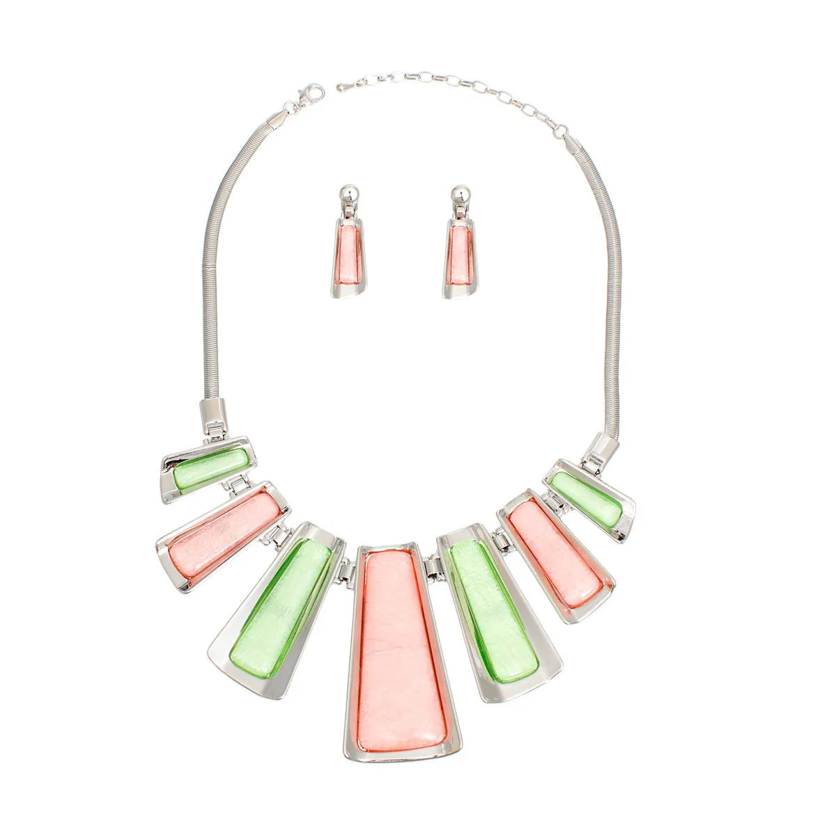 AKA Alpha Kappa Alpha Inspired Necklace Pink and Green Silver Chain Set for Women