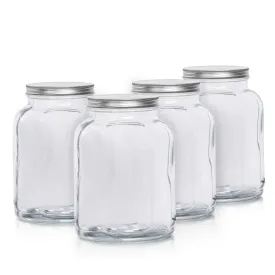 Anko 1L Clear Fluted Glass Jar for Kitchen Storage | Set of 4 | Airtight Container Set for Kitchen with Corrosion Resistant Tin Lid | Dishwasher Safe Kitchen Storage Container Set for Flour/Cereal