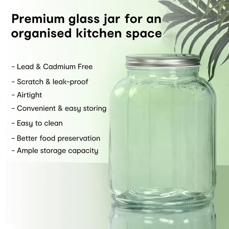 Anko 1L Clear Fluted Glass Jar for Kitchen Storage | Set of 4 | Airtight Container Set for Kitchen with Corrosion Resistant Tin Lid | Dishwasher Safe Kitchen Storage Container Set for Flour/Cereal