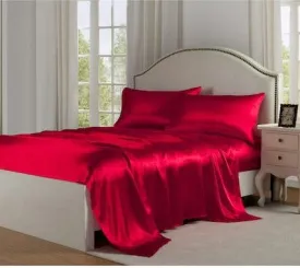 Bella & Whistles Satin Charmeuse Sheet Set Red - King