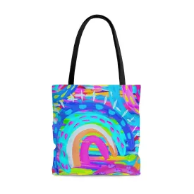 Blue Painted Rainbow AOP Tote Bag