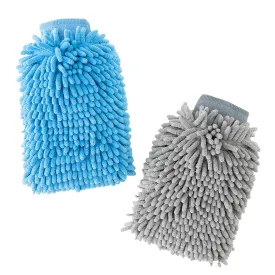 CARBINIC Car Cleaning Cloth Wash Mitt | Super Soft Ultra Absorbent | Multipurpose Vehicle Home Cleaning Gloves Dual Side Bike Car Cleaning Accessories | Wet or Dry Use Pack of 2, Grey Blue