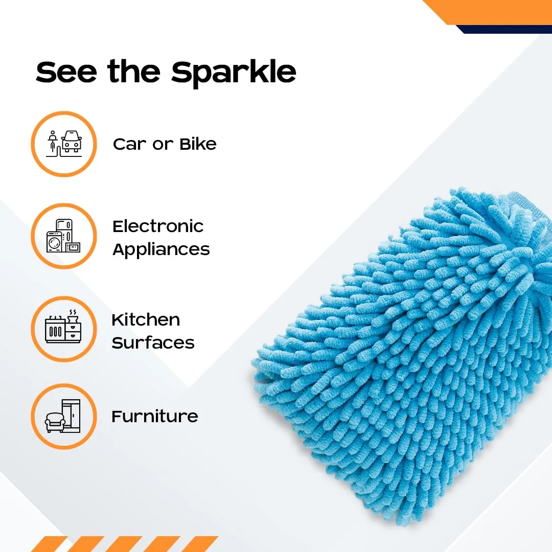 CARBINIC Car Cleaning Cloth Wash Mitt | Super Soft Ultra-Absorbent | Multipurpose Vehicle Home Cleaning Gloves Dual Side Scratch Free Bike & Car Cleaning Accessories | Wet or Dry Use- Pack of 2, Blue