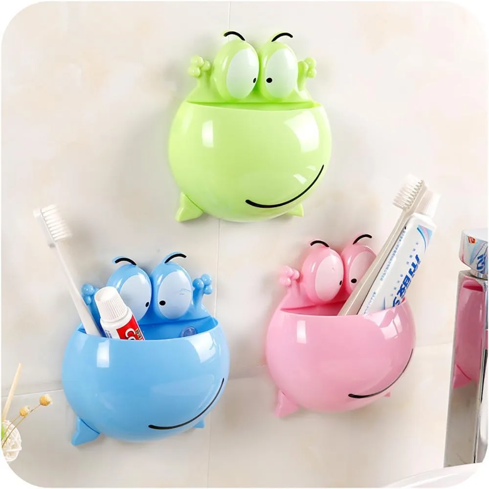 Cute Frogs Wall Suction Bathroom Accessories Toothbrush Toothpaste Holders