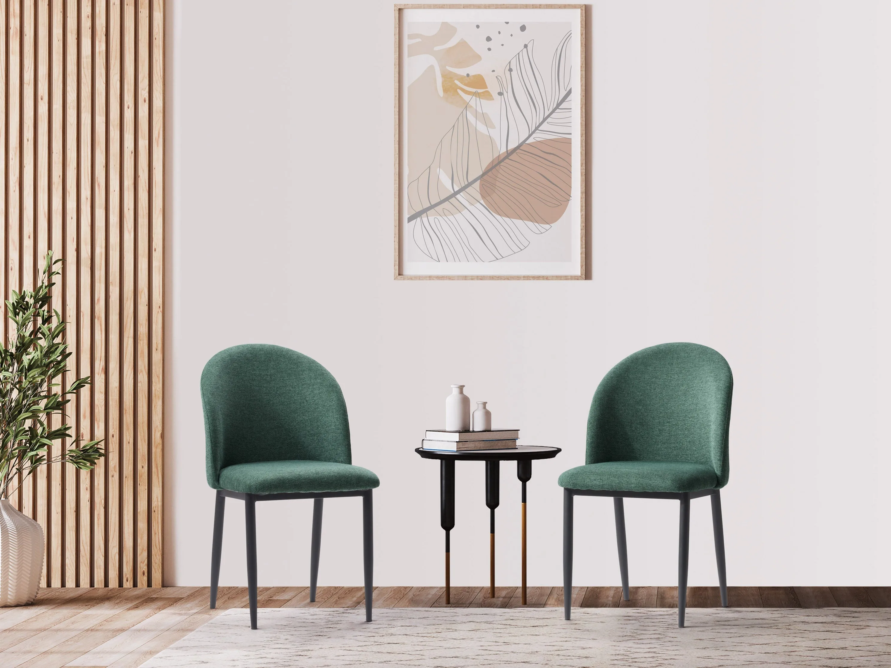 Dark Green Curved Dining Chairs, Set of 2