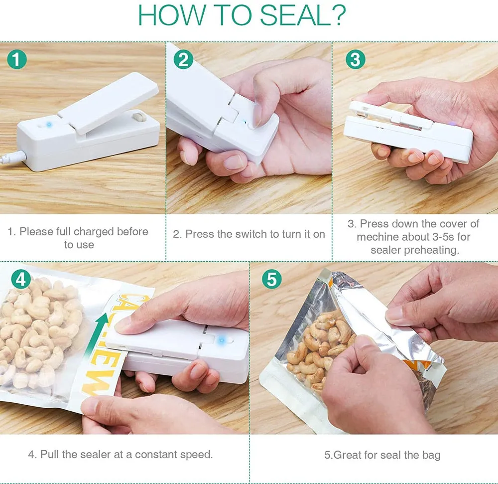 Eco-Friendly 2 in 1 Rechargeable Portable Handheld USB Mini Bag Sealer for Airtight Food Storage