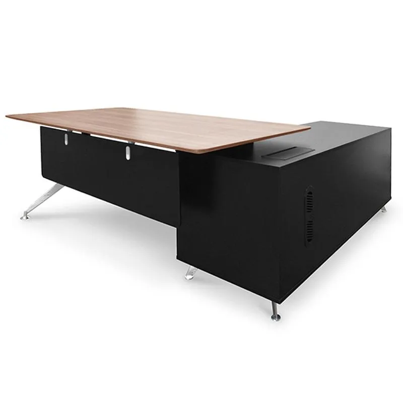 Excel 1.95m Executive Office Desk Left Return - Walnut - Black