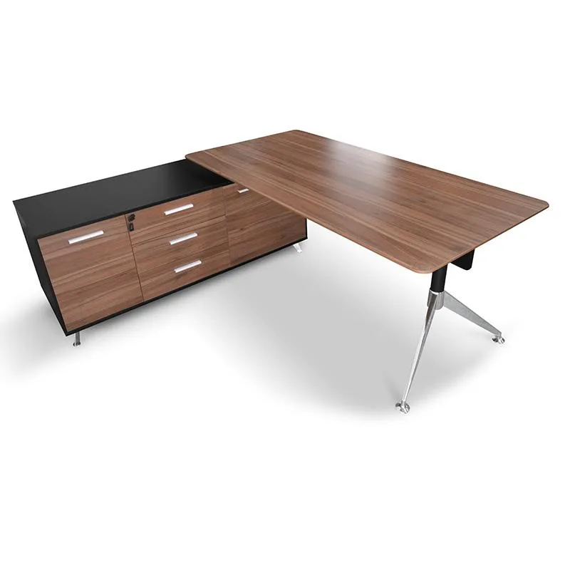 Excel 1.95m Executive Office Desk Left Return - Walnut - Black