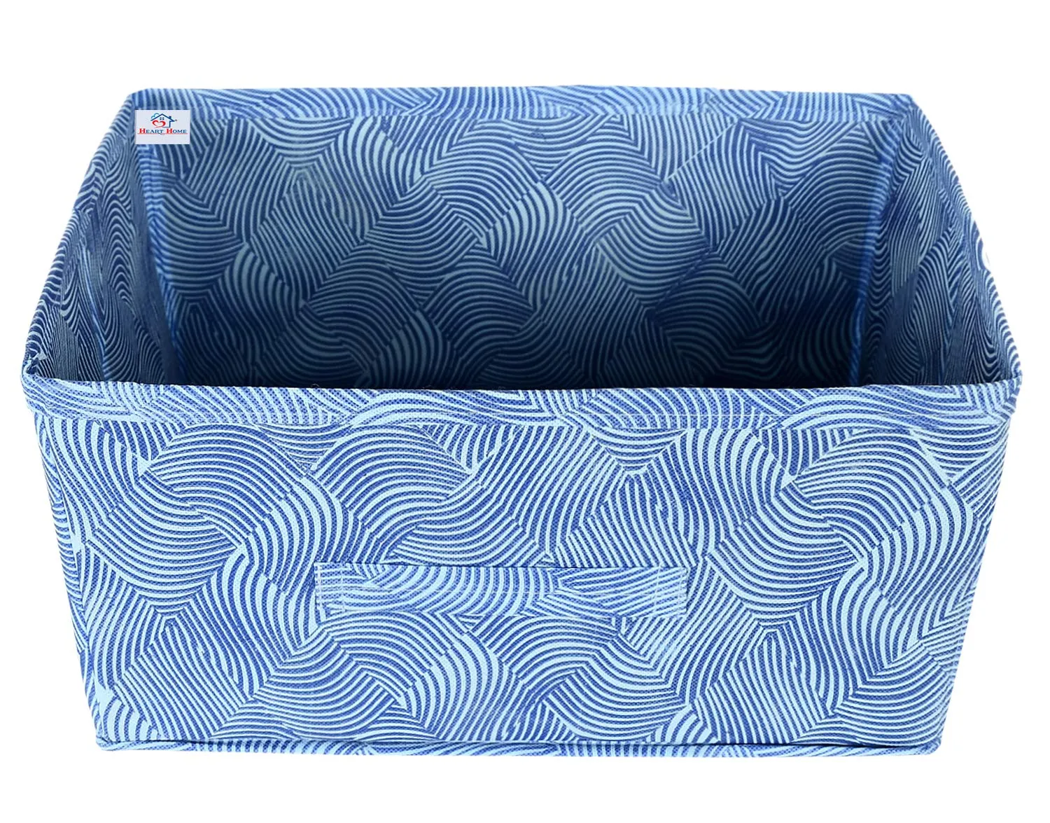 Heart Home Laheriya Metalic Print Non Woven Fabric Modular Closet Organizer Box with Handle Set Of 4(Blue & Beige)-HHEART16003