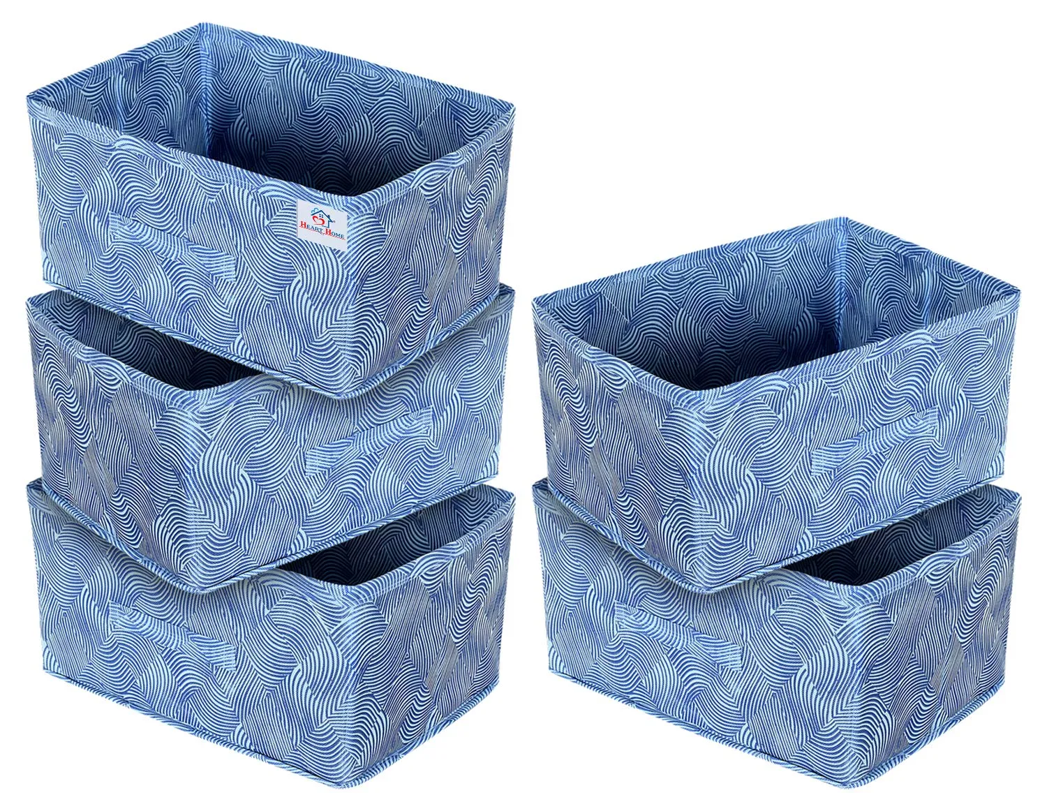 Heart Home Laheriya Print Non Woven Fabric Modular Closet Organizer Box with Handle for Cube Storage Units in Closet, Bedroom to Hold Clothing,T-Shirts,Leggings, Accessories,Set Of 5(Blue)-HHEART15993