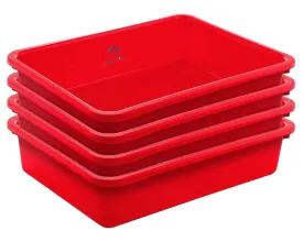 Heart Home Multiuses Rectangular Plastic Large Tray, Bin, Organizer Pack of 4 (Red)