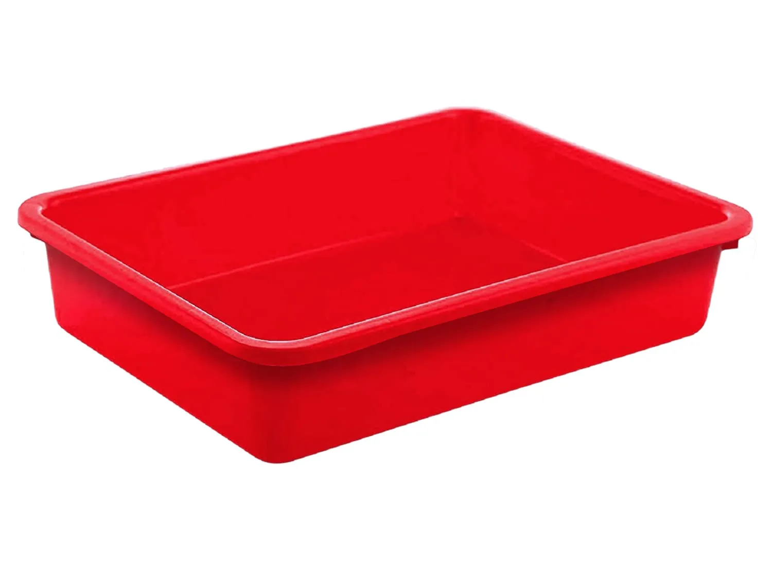 Heart Home Multiuses Rectangular Plastic Large Tray, Bin, Organizer Pack of 4 (Red)