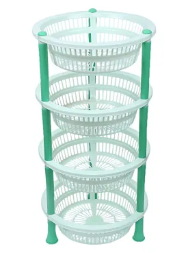 Heart Home Plastic 4-Tier Multi-Purpose Round Storage Basket, Organizer, Shelf Rack (Green)-50HH01715