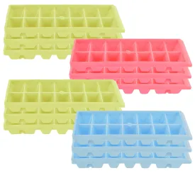 Heart Home Plastic Ice Cube Tray Set with 14 Section- Pack of 12 (Green & Pink & Blue)-HS43HEARTH25823