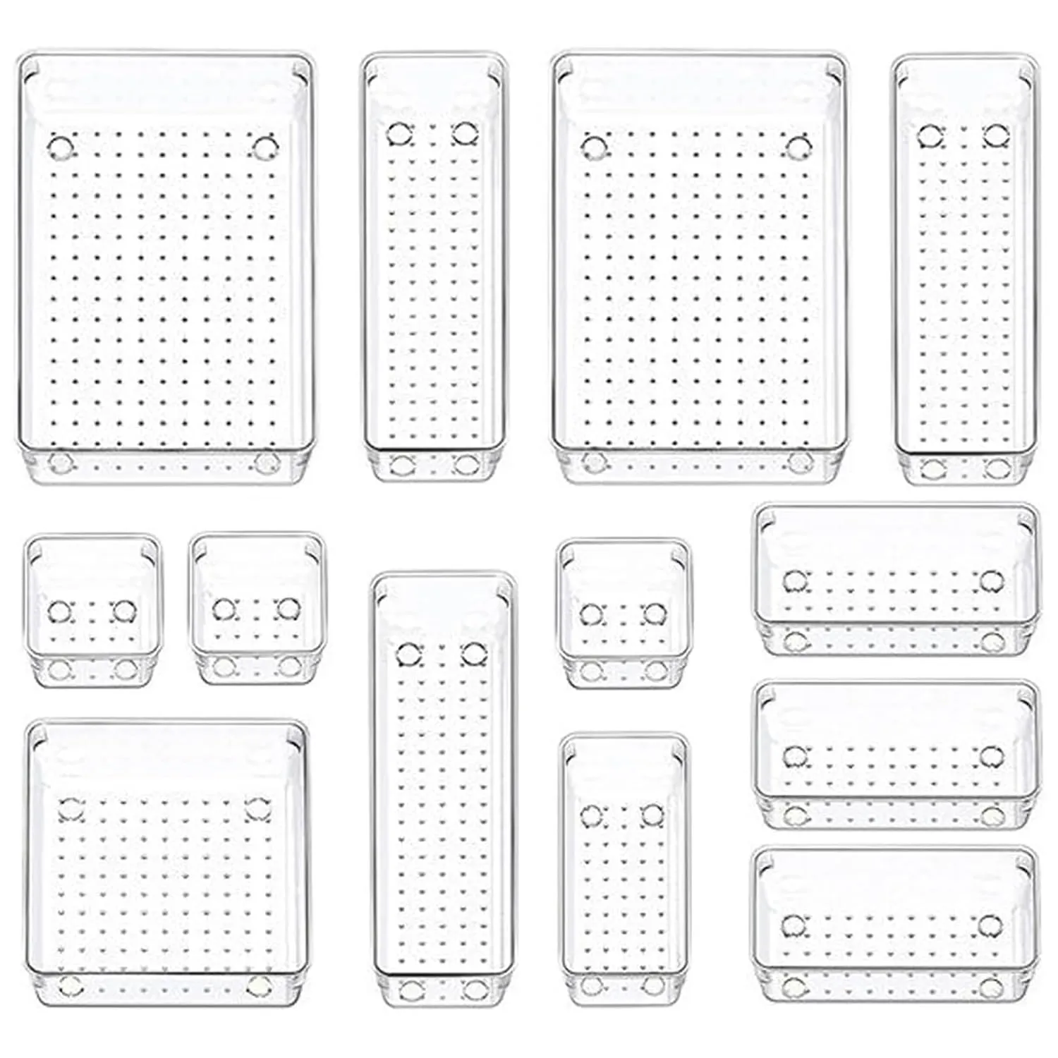 Heart Home Storage Organizer Set | Kitchen Organizer | Makeup Organizer Tray Set | Desk Drawer Divider Tray | Multi-Purpose Organizer Set | Stationery Organizer | 13 Piece Set | Transparent