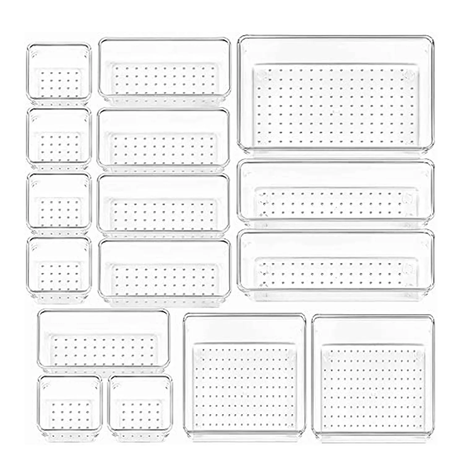 Heart Home Storage Organizer Set | Kitchen Organizer | Makeup Organizer Tray Set | Desk Drawer Divider Tray | Multi-Purpose Organizer Set | Stationery Organizer | 16 Piece Set | Transparent