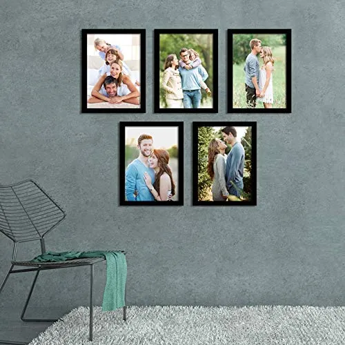 Heritage Hangings - A4 Wall Photo Frame Set of 5 (Black, 8x12 Inches) with Free Hanging Accessories