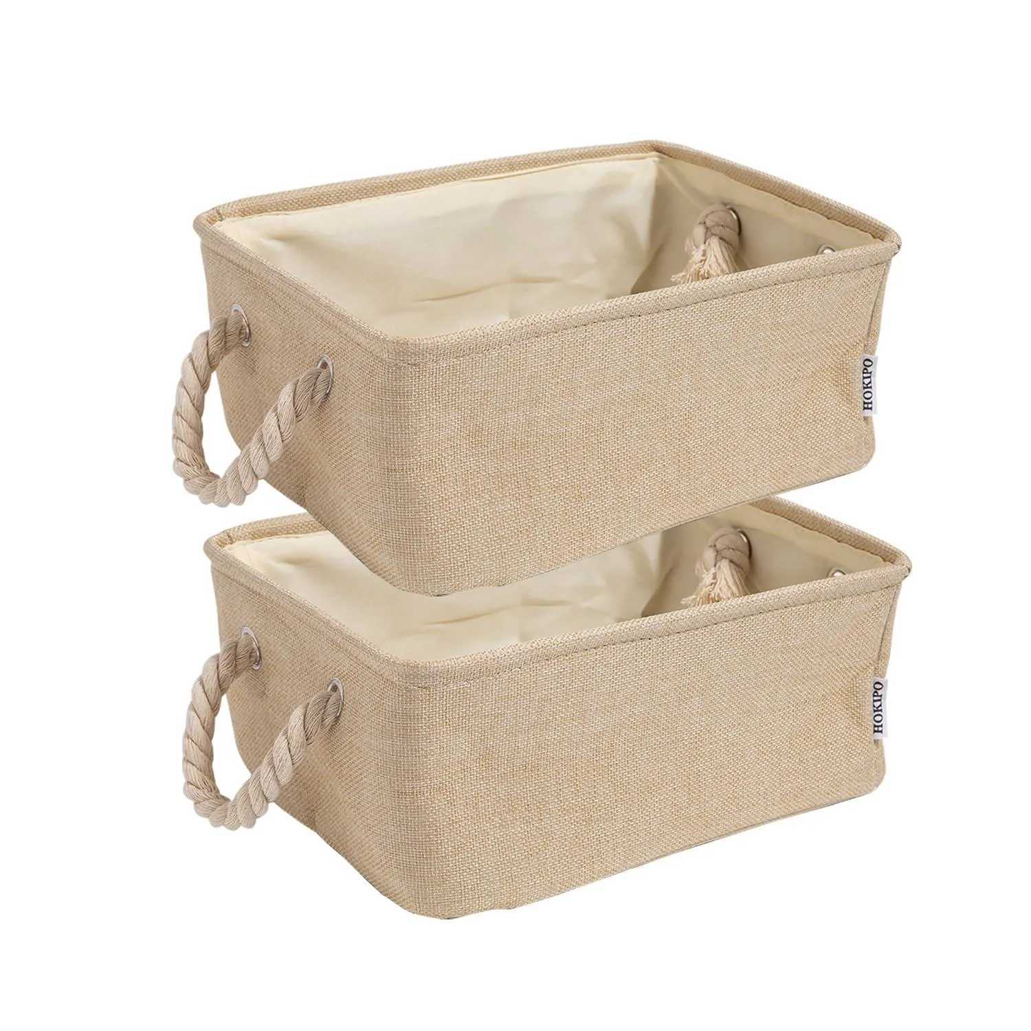 HOKIPO Eco-Friendly Foldable Baskets for Storage Pack of 2, Beige