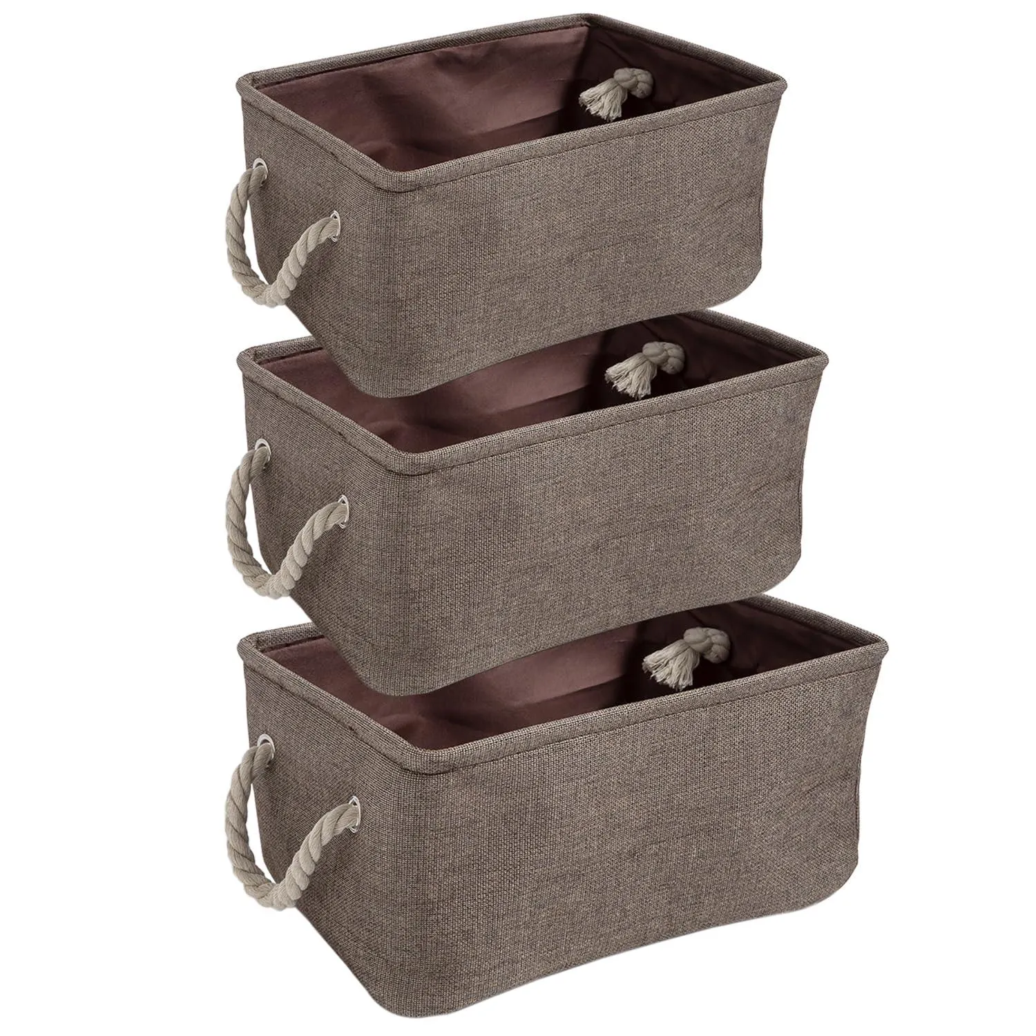 HOKIPO Eco-Friendly Foldable Baskets for Storage Set of 3, Brown