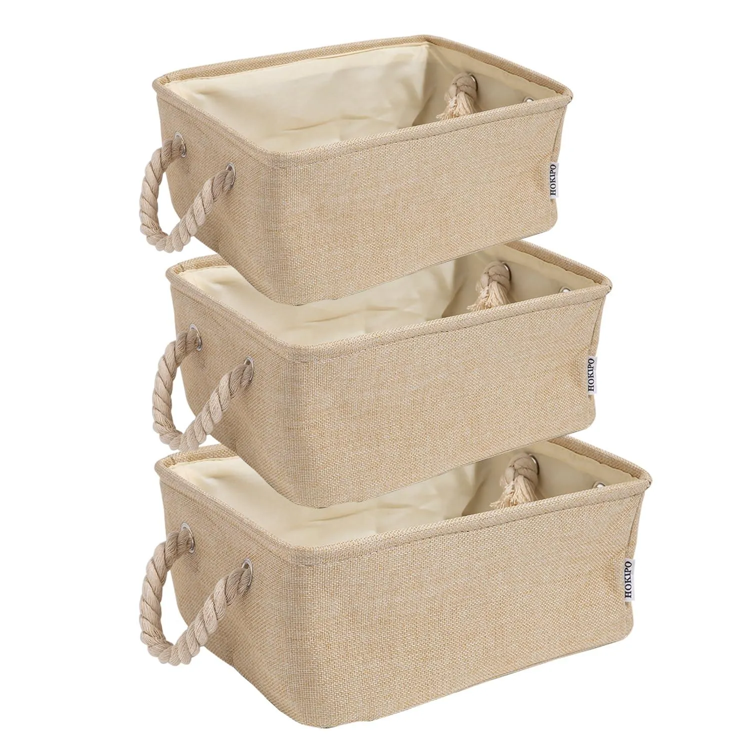 HOKIPO Eco-Friendly Foldable Baskets for Storager Set of 3, Beige