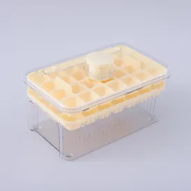 Kuber Industries 2 Layer Ice Cube Tray with Lid | Ice Cube Storage Box with Ice Scoop | 56 Ice Cube Molds for Freezing | One-Press Demolding | BPA Free | Beige