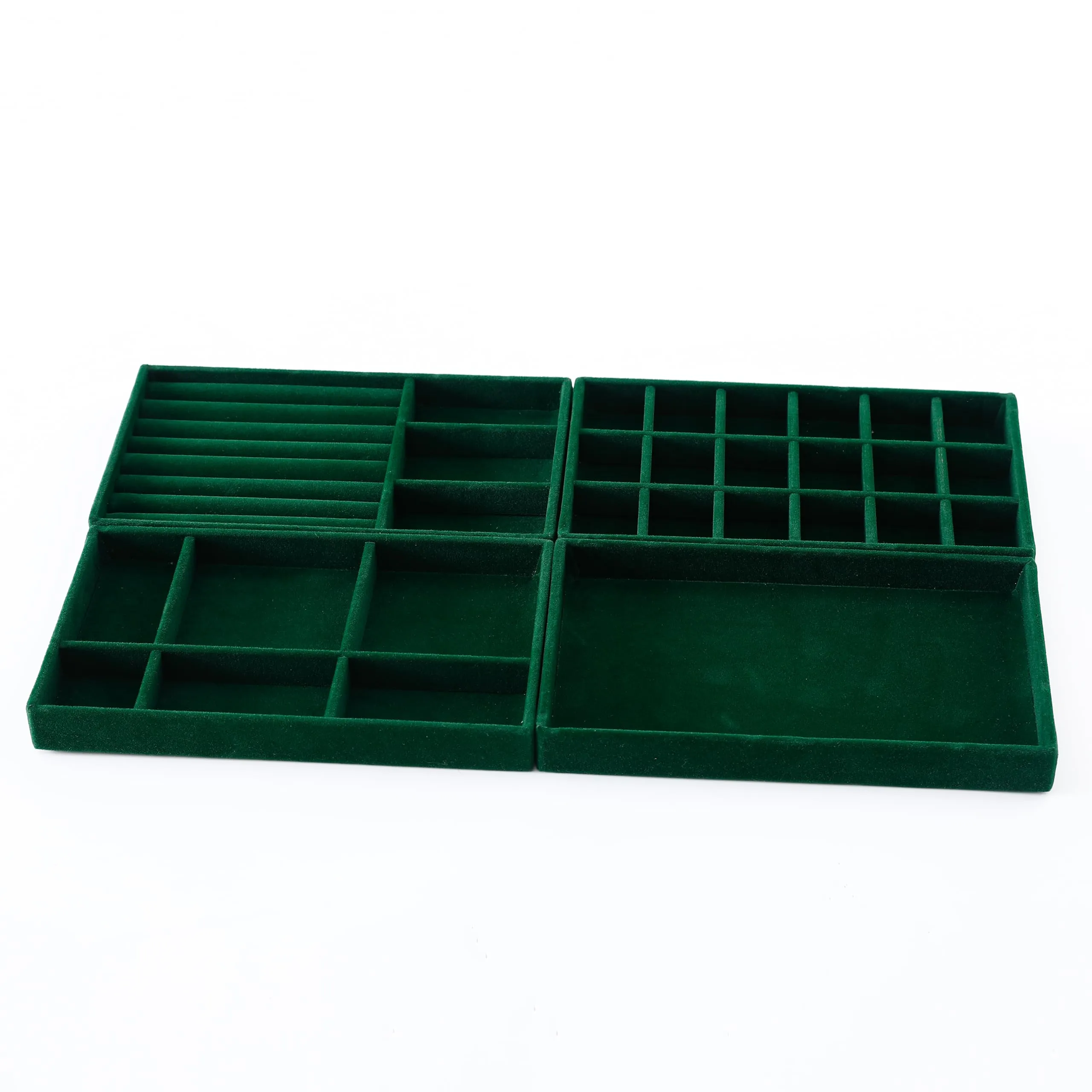 Kuber Industries 24 Pieces Velvet Jewelry Trays Organizer | Jewelry Storage Box | Jewelry Organizer | Showcase Holder Dresser Organizer for Earring Necklace Ring | Pack of 6 | YBL4-05 | Dark Green