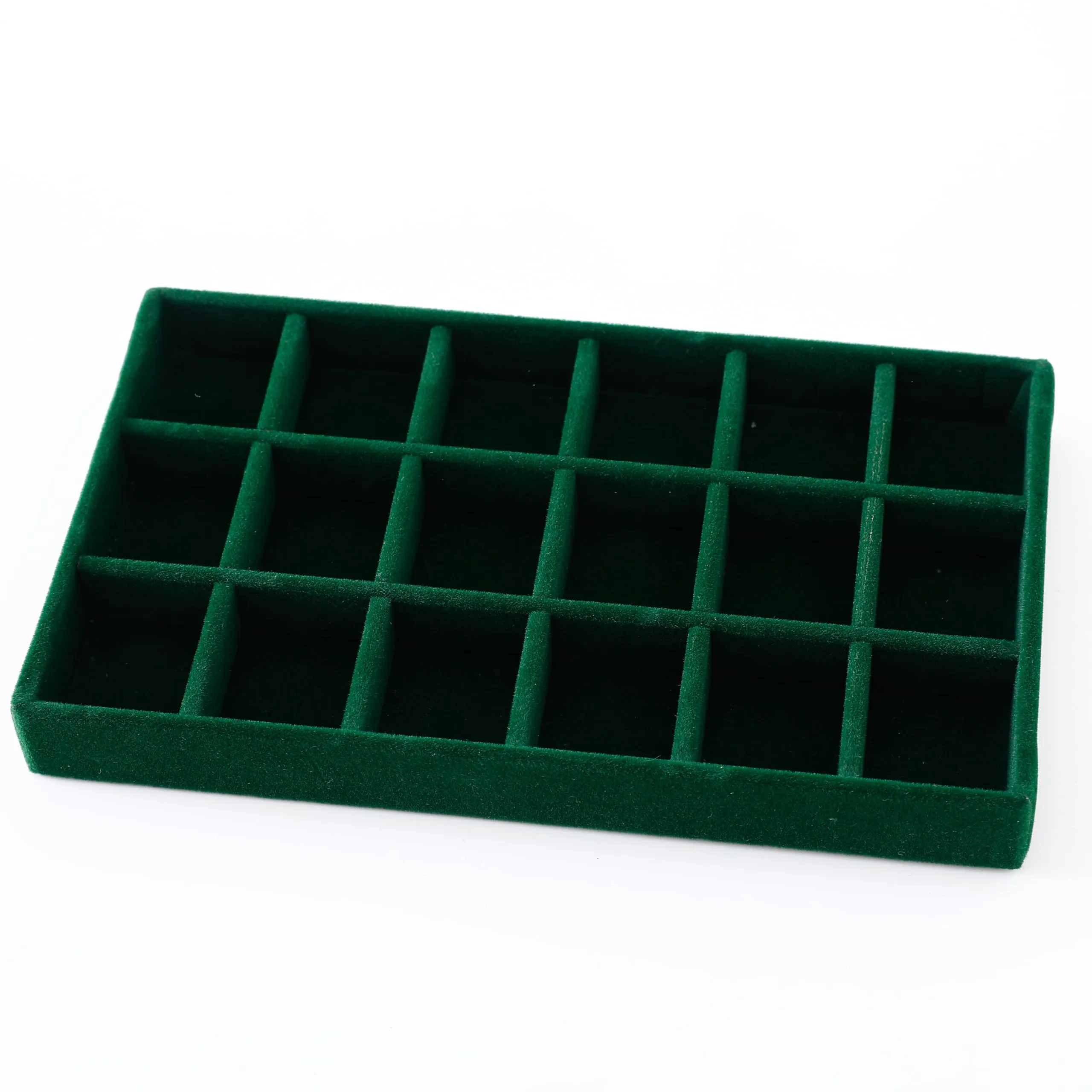 Kuber Industries 24 Pieces Velvet Jewelry Trays Organizer | Jewelry Storage Box | Jewelry Organizer | Showcase Holder Dresser Organizer for Earring Necklace Ring | Pack of 6 | YBL4-05 | Dark Green