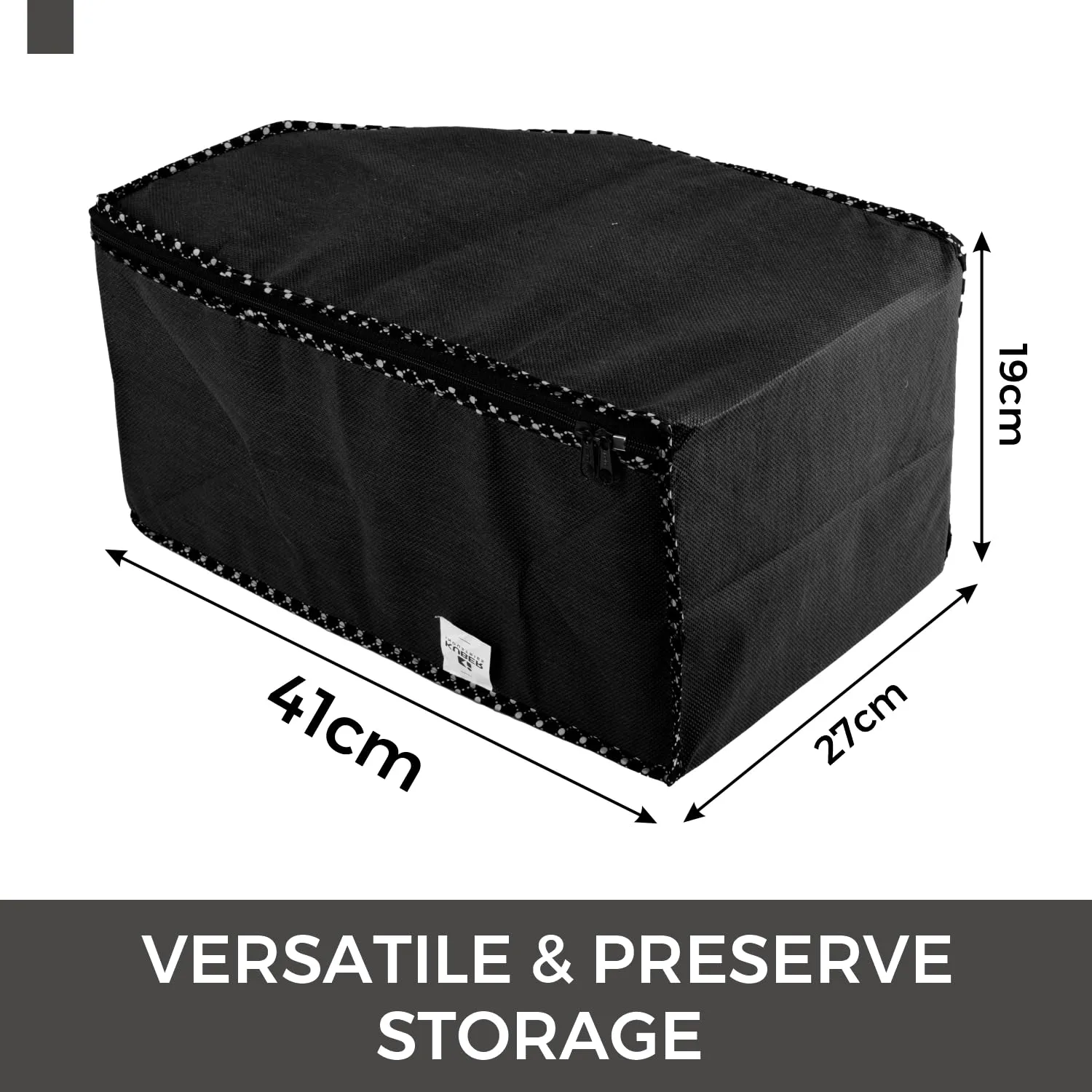 Kuber Industries Blouse Cover | Clothes Storage Bag | Zipper Wardrobe Organizers | Non-Woven Clothes Organiser | Side Transparent Blouse Organizer | Dot Border | Pack of 12 | Black