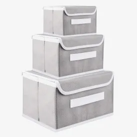 Kuber Industries Drawer Storage Box | Plain Dhakkan Storage Box For Toys | Non-Woven Clothes Organizer | Storage Box with Handle | S | M | L | Pack of 3 | Gray