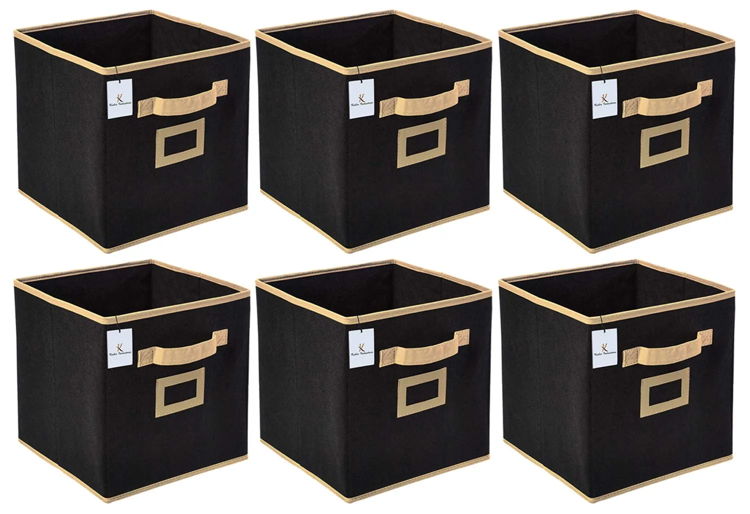 Kuber Industries Non Woven 6 Pieces Large Foldable Storage Organiser Cubes/Boxes (Black) - CTKTC35222