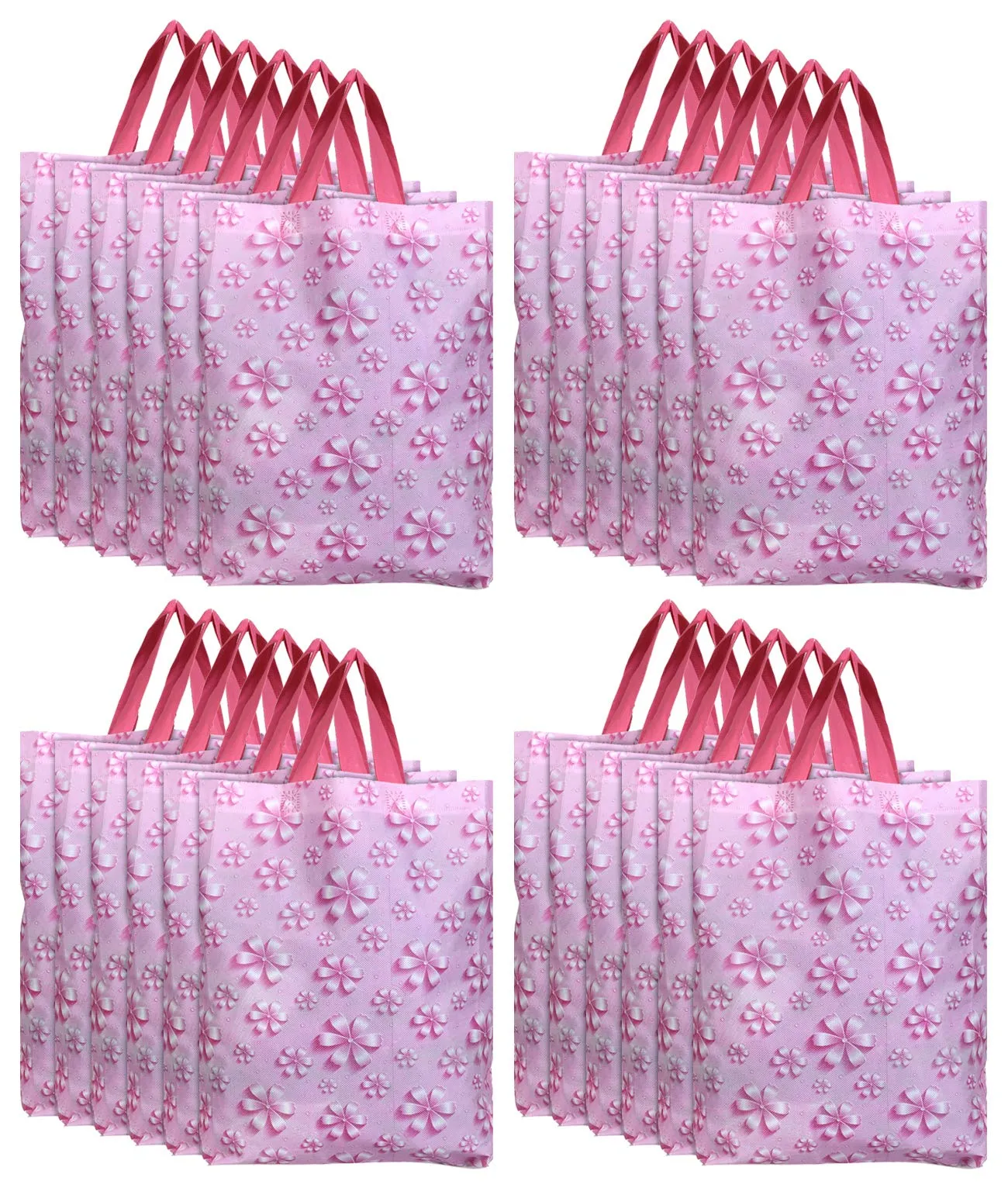 Kuber Industries Non Woven Gift Bag Tote/Carry Bags With Handles Party Favor Pack of 100- Flower(Pink) (F_26_KUBBMART016976)