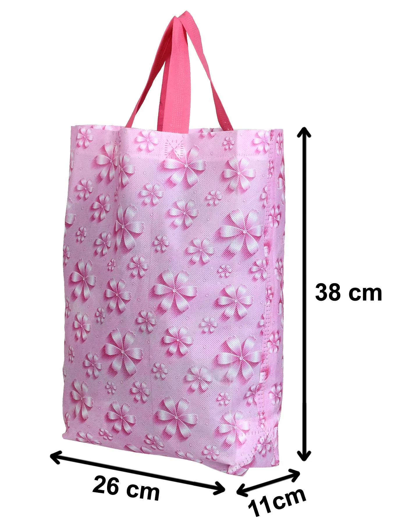 Kuber Industries Non Woven Reusable Grocery Shopping Bag with Handle, Gift Bag, Goodies Bag Promotional Bag for Birthday Wedding Pack of 100- Flower(Pink)…