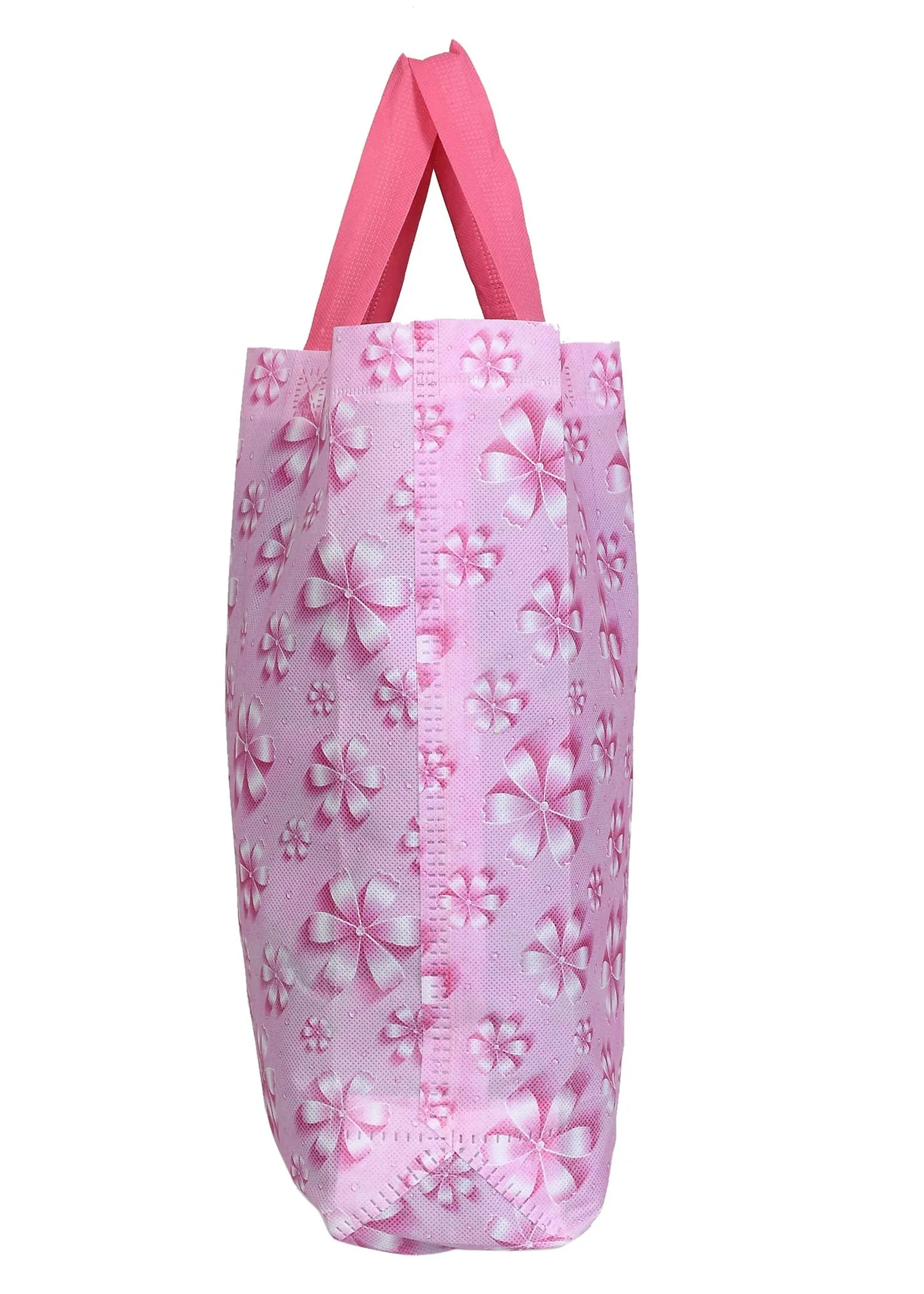 Kuber Industries Non Woven Reusable Grocery Shopping Bag with Handle, Gift Bag, Goodies Bag Promotional Bag for Birthday Wedding Pack of 100- Flower(Pink)…