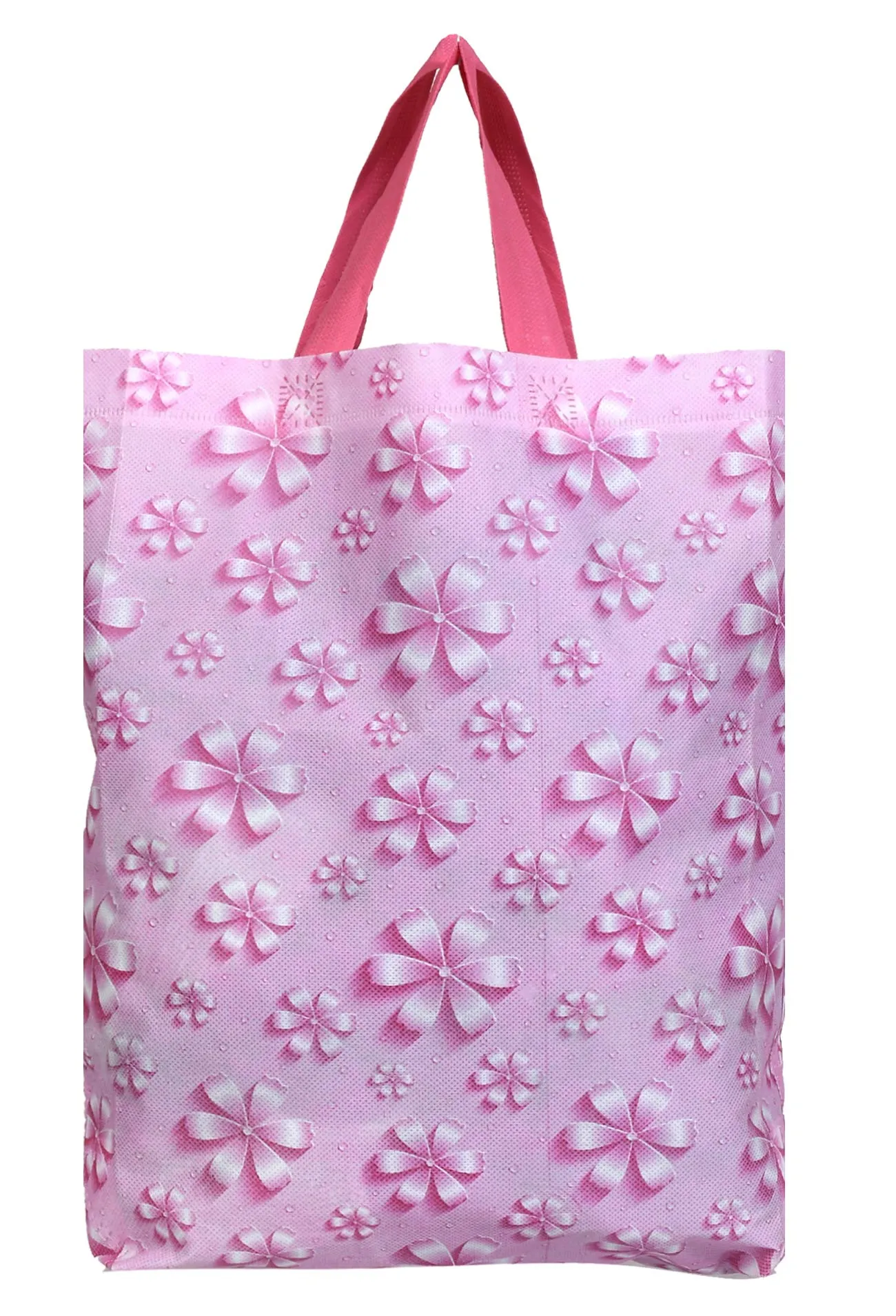 Kuber Industries Non Woven Reusable Grocery Shopping Bag with Handle, Gift Bag, Goodies Bag Promotional Bag for Birthday Wedding Pack of 100- Flower(Pink)…