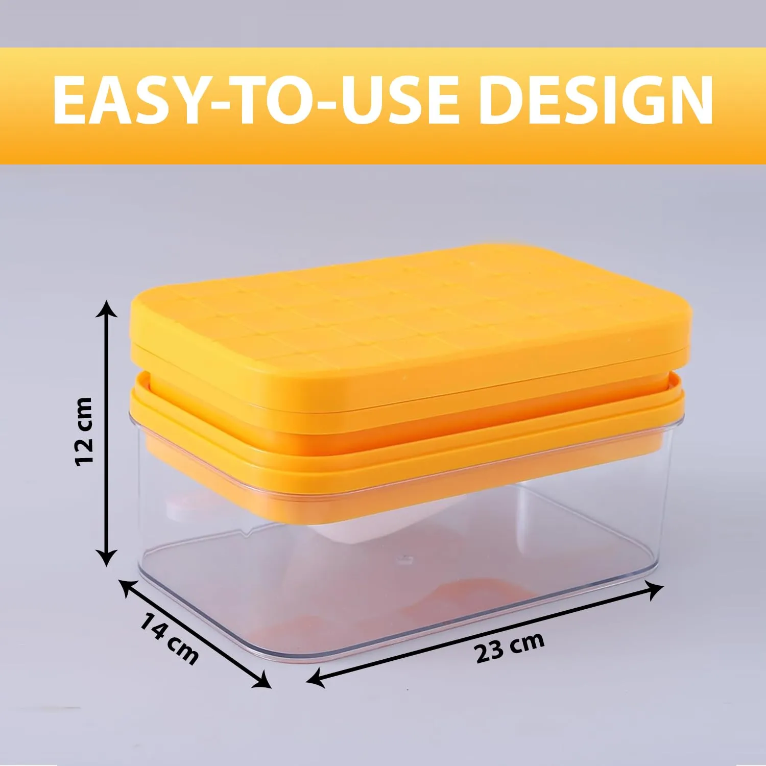 Kuber Industries Pack of 4|2 Layer Ice Cube Tray with Lid | Ice Cube Storage Box with Ice Scoop | 56 Ice Cube Molds for Freezing | One-Press Demolding | BPA Free | Orange