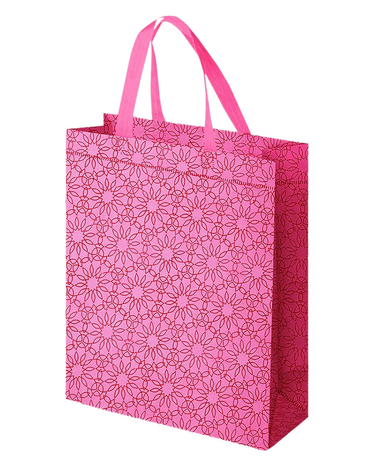 Kuber Industries Paper, Plastic Non Woven Gift Bag Tote/Carry Bags With Handles Party Favor Pack of 50- Flower(Pink) (F_26_KUBBMART016974)