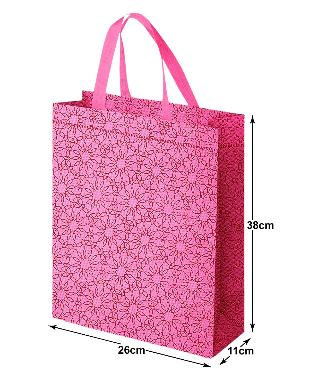 Kuber Industries Paper, Plastic Non Woven Gift Bag Tote/Carry Bags With Handles Party Favor Pack of 50- Flower(Pink) (F_26_KUBBMART016974)