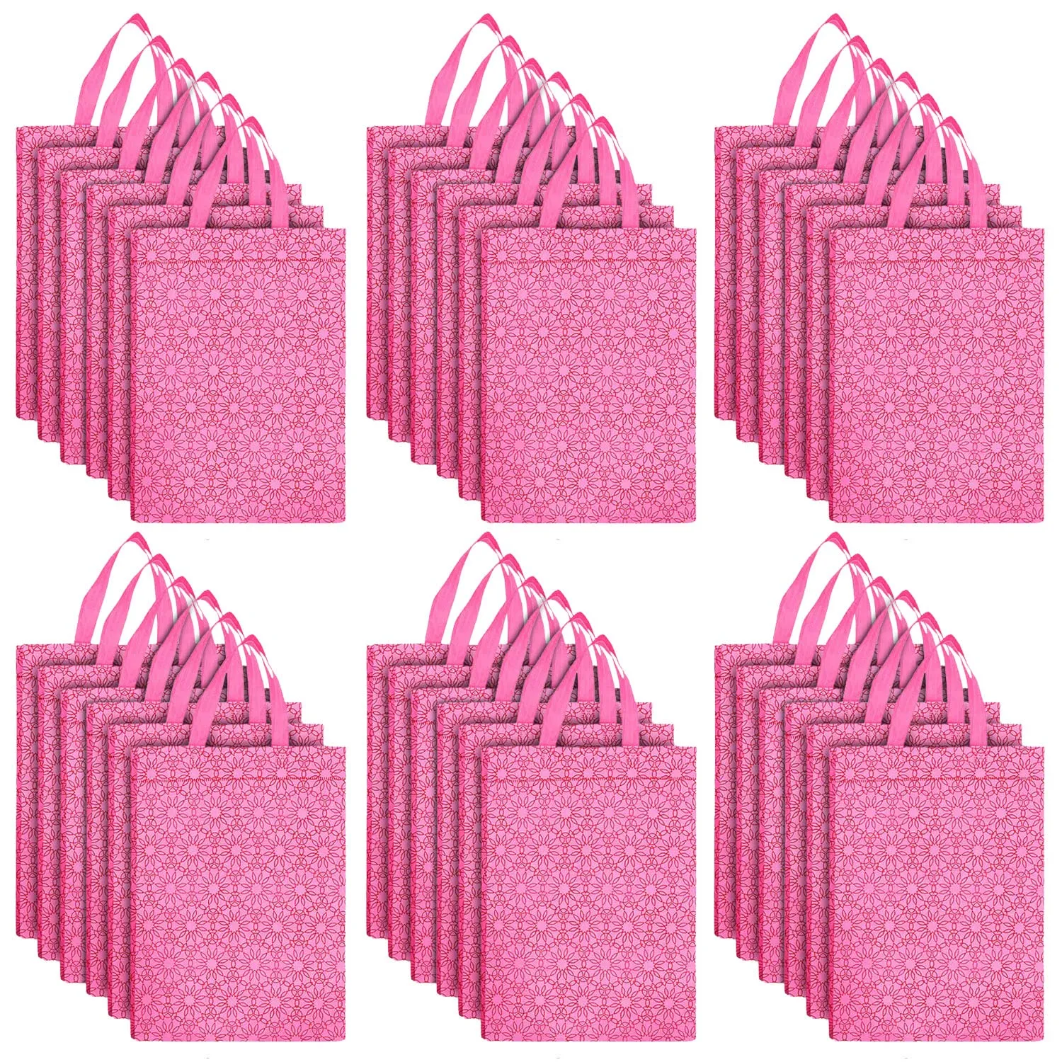 Kuber Industries Paper, Plastic Non Woven Gift Bag Tote/Carry Bags With Handles Party Favor Pack of 50- Flower(Pink) (F_26_KUBBMART016974)