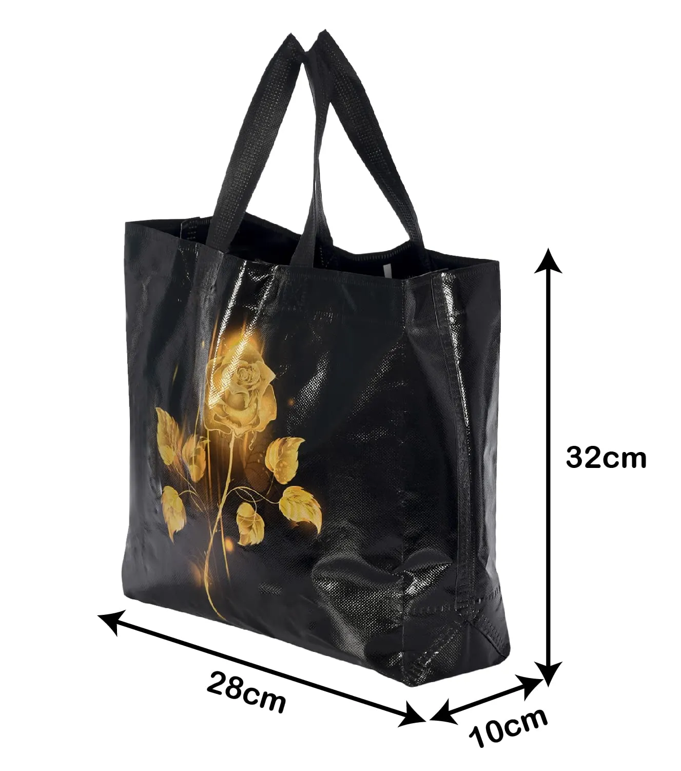 Kuber Industries Rose Printed Laminated Non Woven Party Favor Gift Bag, Tote Bag, Carry Bags with Handles- Pack of 6 (Black)-50KM01130