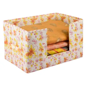 Kuber Industries Saree Organizer | Storage Box for Wardrobe | Closet Storage Organizer with Handle | Cloth Organizer for Women | Drawer Storage Box | Red Flower-Design | Cream