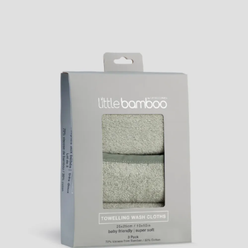 Little Linen Little Bamboo Towelling Washer 3pk Bayleaf